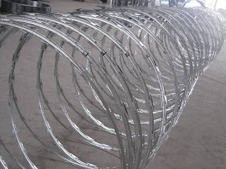 A single coil concertina wire in the workshop.